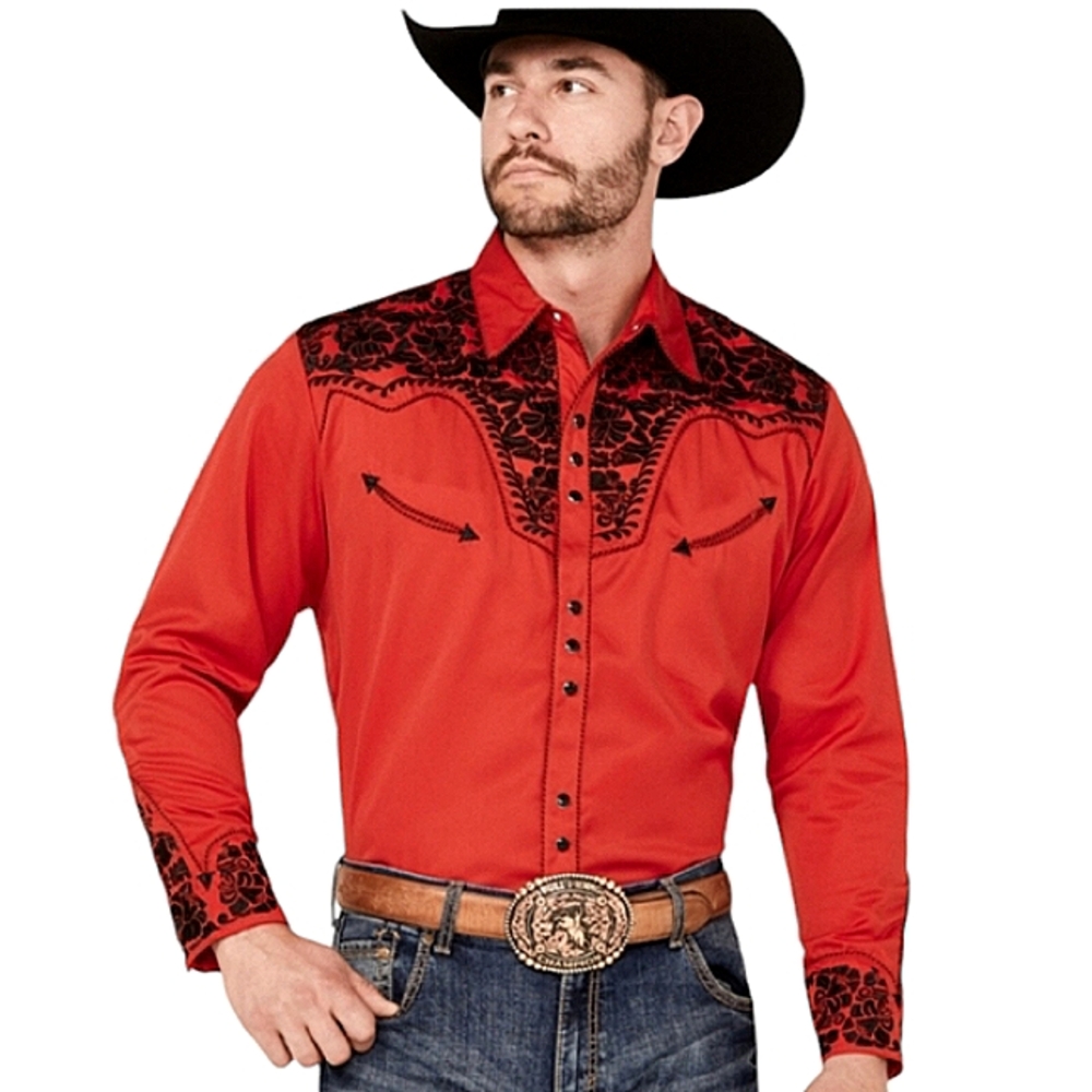 Scully Mens Western Embroidered Pearl Snap Shirt Red & Black Floral Size 3X
